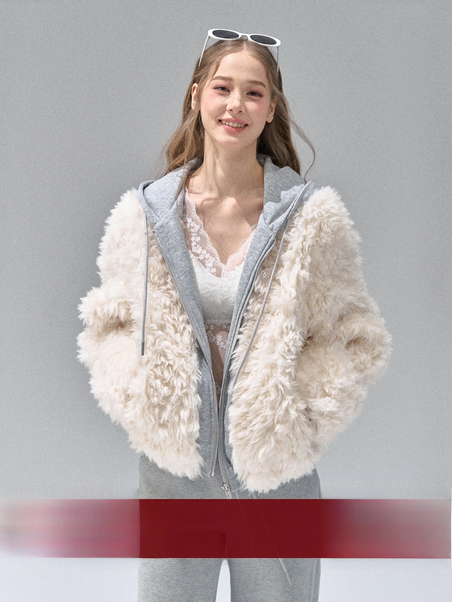 

RECOIN RC ort Fur Jaet Women's Autumn Winter New Sle Hooded Splicing Eco-friendly Leather Coat Casual Loose Fit Zipper