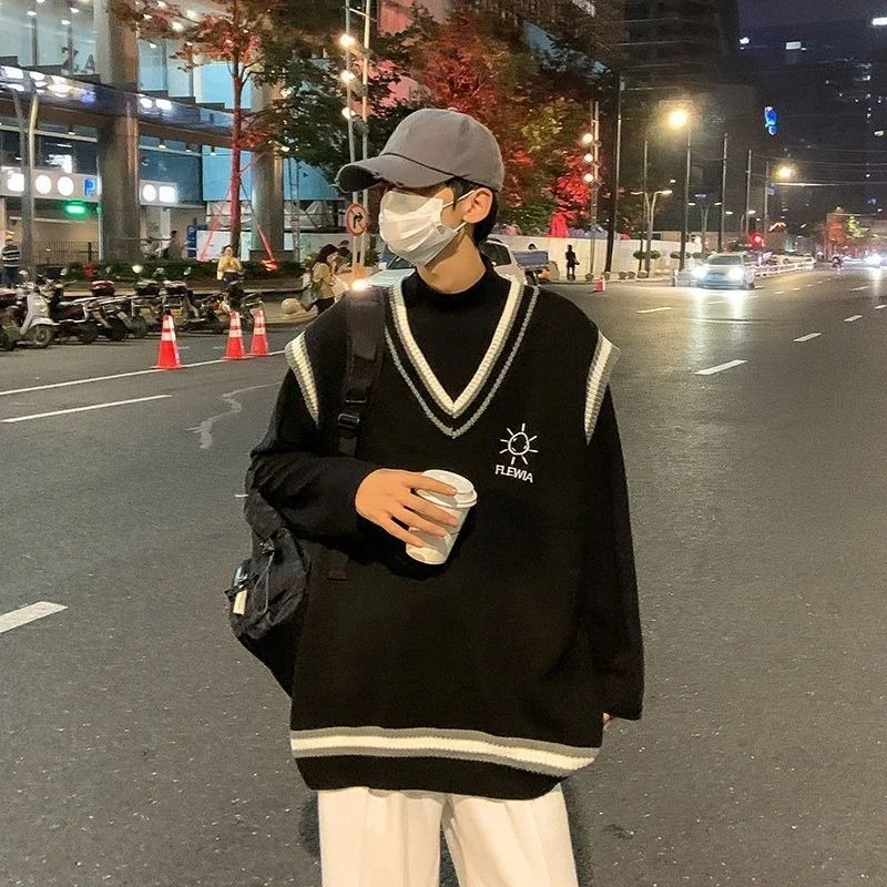 

Высокое качество, повседневный универсальный 2225, новый мужской осенне-зимний вязаный жилет, утолщенный свободный ленивый пуловер с v-образным вырезом, топ