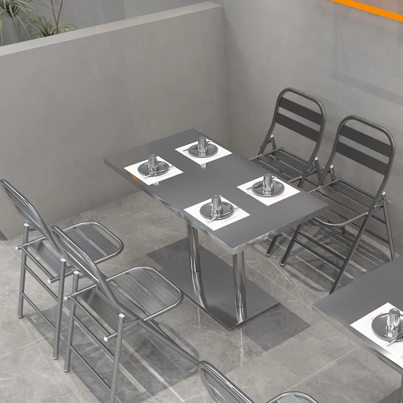 Stainless Steel Dining Table Solid Wood Top Modern Outdoor Cafe Table Patio Restaurant Entrance Furniture