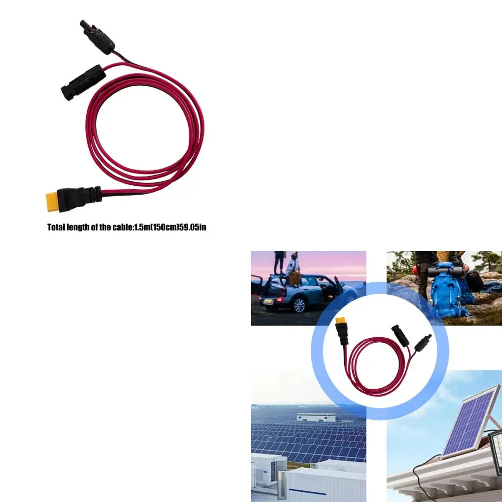 4XFC XT90 Photovoltaic Cable, 1.5m Solar Charging Cable with Male and Female Solar Ends, PVC Insulated Body for Photovoltaic