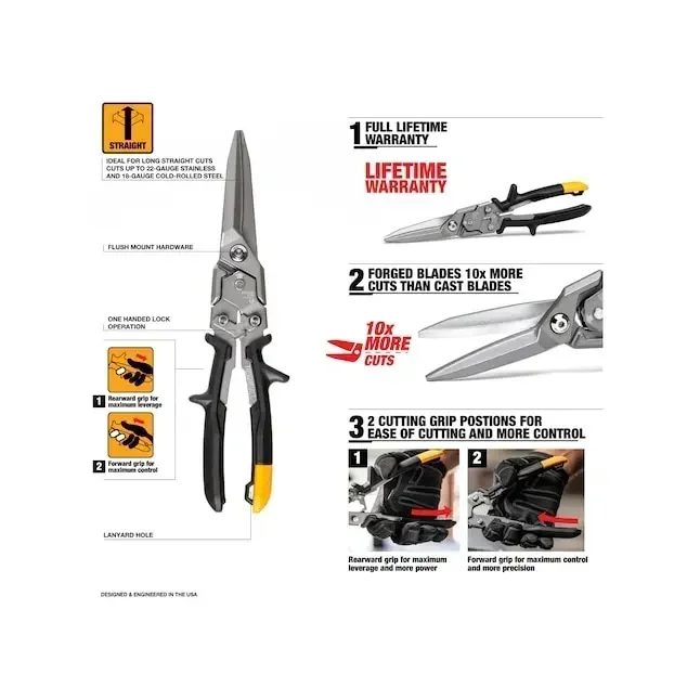 TOUGHBUILT TB-H4-60-SL TB-H4-60-R Cut Aviation Snips Straight Long Straight Offset Long Hand Tools TB-H4-60-SOL TB-H4-60-L