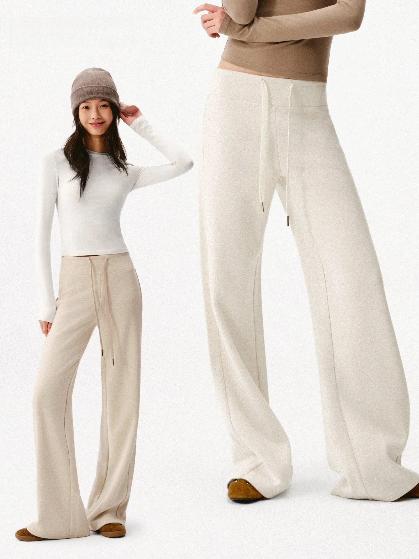 

Новые женские повседневные шерстяные брюки Asomesome American: свободные, с низкой талией, белые, прямые, слегка расклешенные