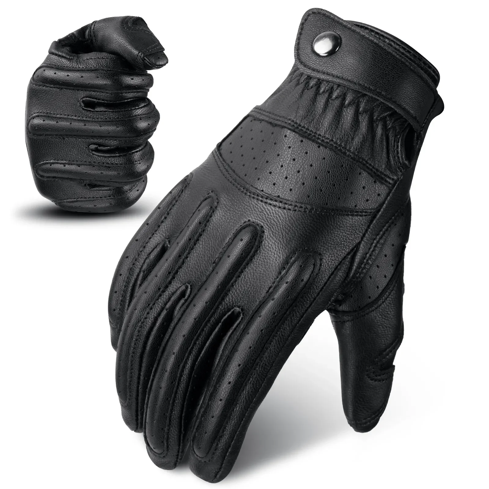 OZERO Mens Touch Screen Leather Motorcycle Gloves Full Finger Cycling Mountain Guantes Moto