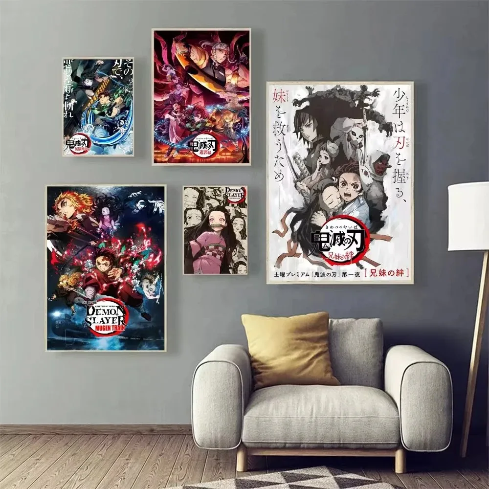 Demon Slayer Poster Movie Posters Retro Room Bar Cafe Aesthetic Art Wall Canvas Painting
