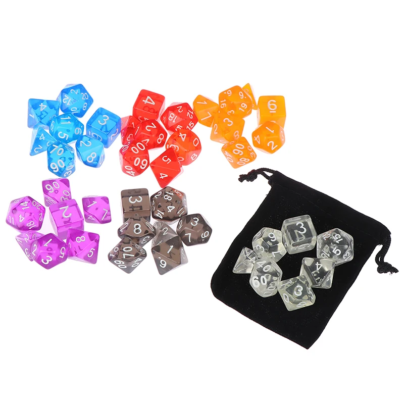 Colour 7 Pcs Plastic Polyhedral Set Cloud Drop Translucent Teal Rpg Dnd With Dice Bag