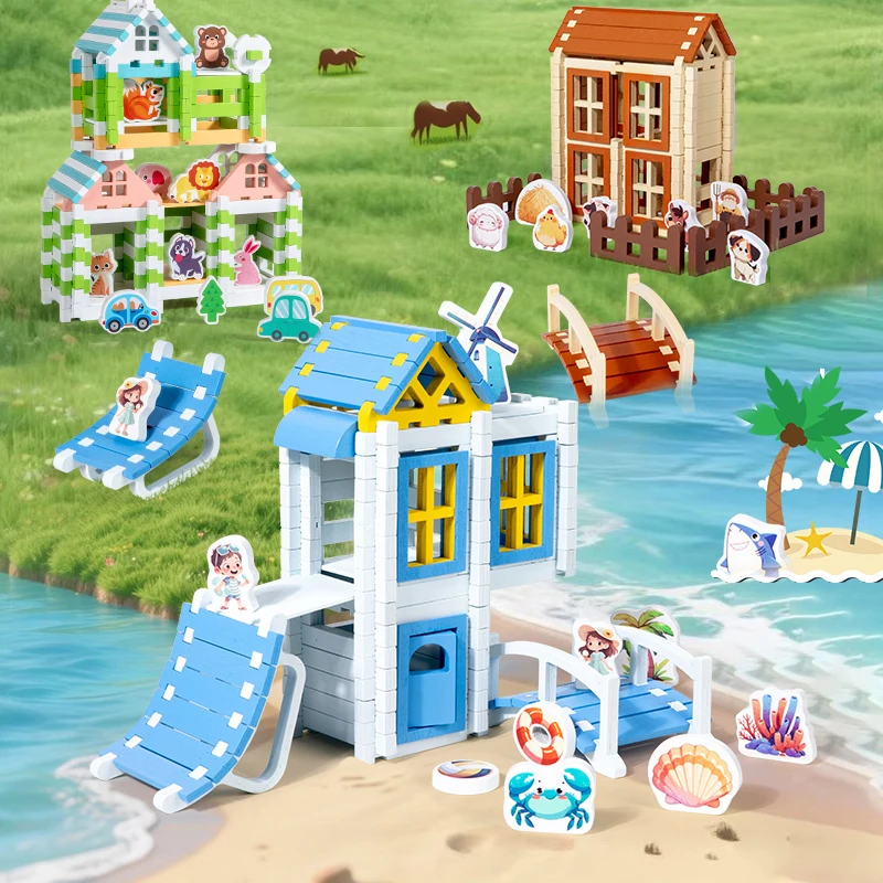 Grote deeltjes dakbouwstenen set compatibel stadshuis glijbaan kasteel baksteen speelgoed educatief kerstcadeau voor jongens meisjes