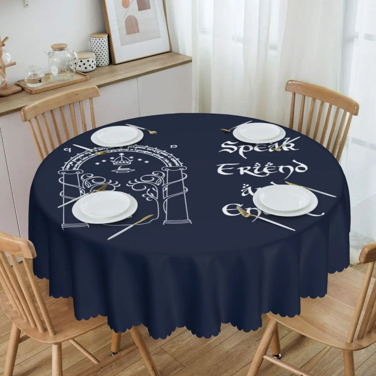 Round Waterproof Speak Friend And Enter Table Cover Tablecloth for Picnic 60 inch Table Cloth