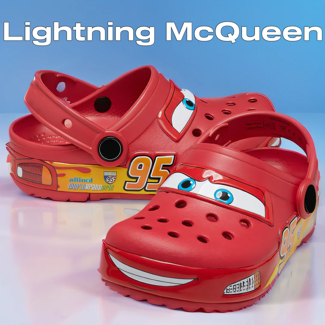 Disney Cartoon anime Lightning McQueen Pixar Car No.95 Junior Footwear  Children's slippers with flashing light Anti slip slippe