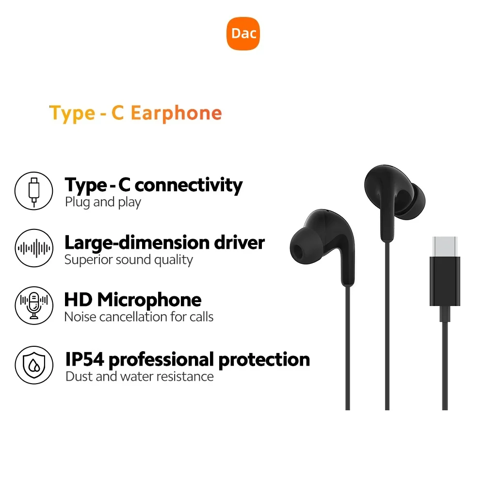 USB Type C Earphones Sports Stereo Earbuds With Wired Control Microphone Headphone for Huawei Xiaomi Smartphone image 2