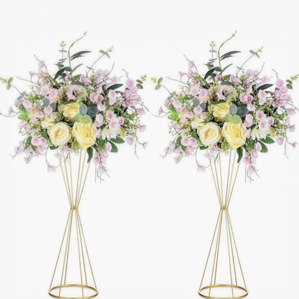 Gold Geometric Flower Stand Modern Metal Wedding Table Centerpiece Tall Vase Holder for Party Event Home Living Room Decoration