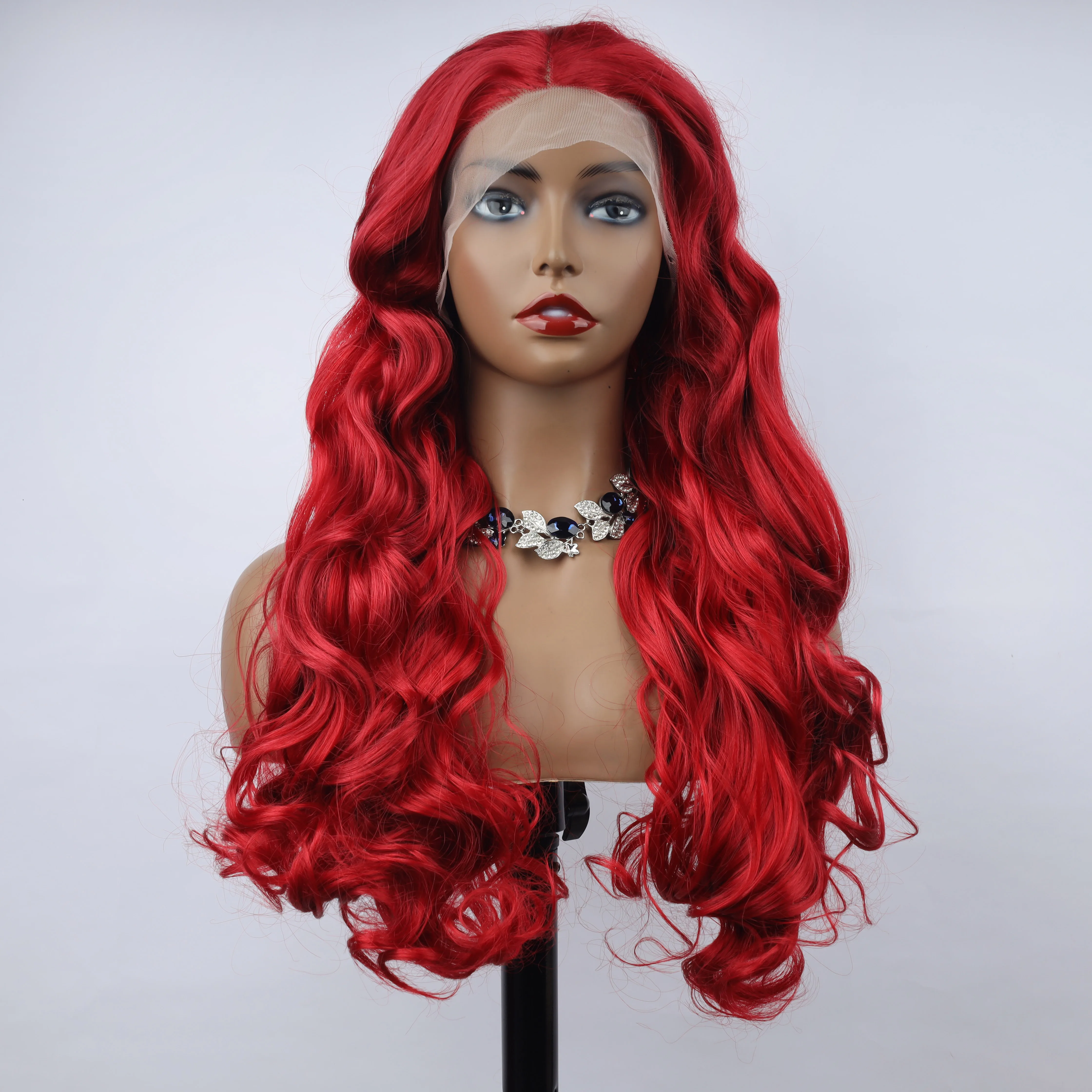 

oley Fashion Curly Wig Synthetic Lace Front Wigs Red Female Lace Wig 13X3 For Black Women Cosplay Hair Daily Use