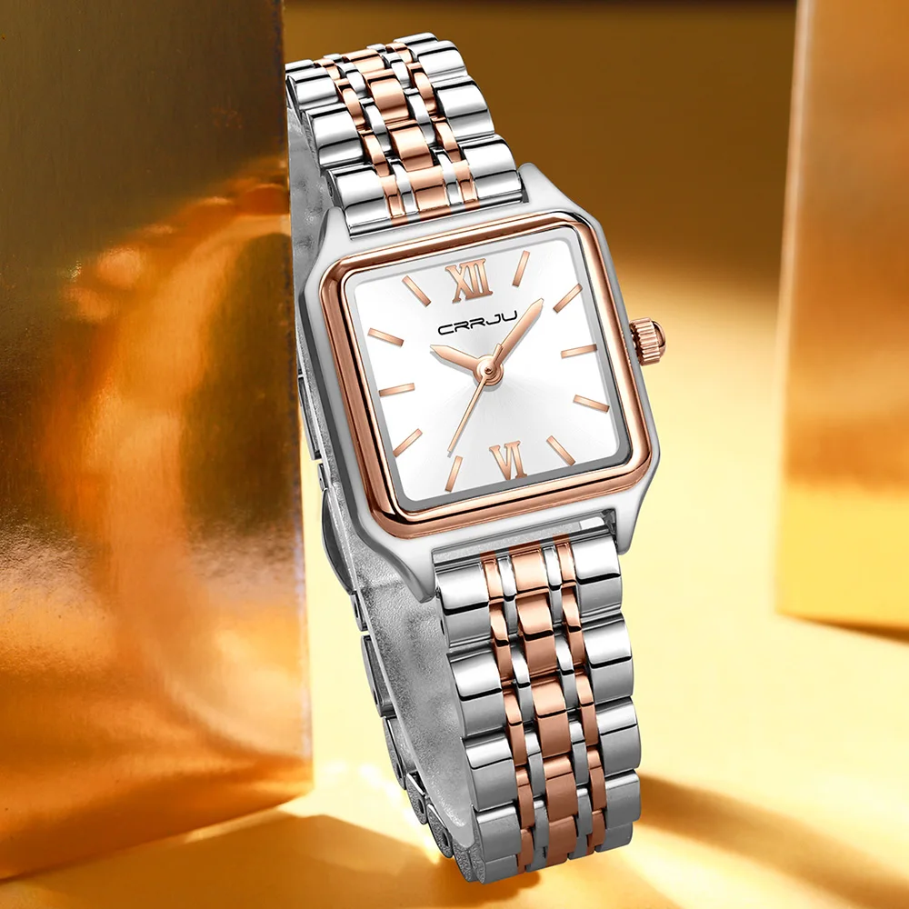 CRRJU Women Watch Fashion Exquisite Quartz Waterproof Square Dial with Roman Numerals Versatile Wristwatch for Lady Gift