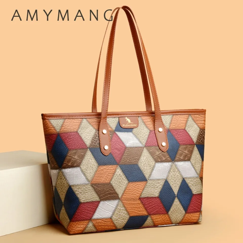

Large Capacity Patchwork Colorful Casual Tote Bags for Women Handbags and Purses Plaid Shoulder Bag for Daily Commuting Big Sac