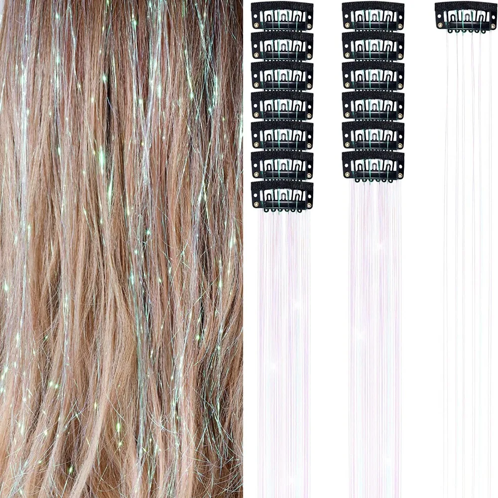 Fashion Highlights Clip Clip in Hair Extensions Fairy Hair Colored Hair Tinsel Synthetic Shiny Hair Extension Clip Girls
