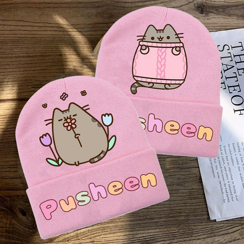 Pusheens Kawaii Knitted Hat Girls Anime Cat Knit Cap Kids Winter Warm Beanies Fashion Leisure Headgear Children Gift Hot Sales