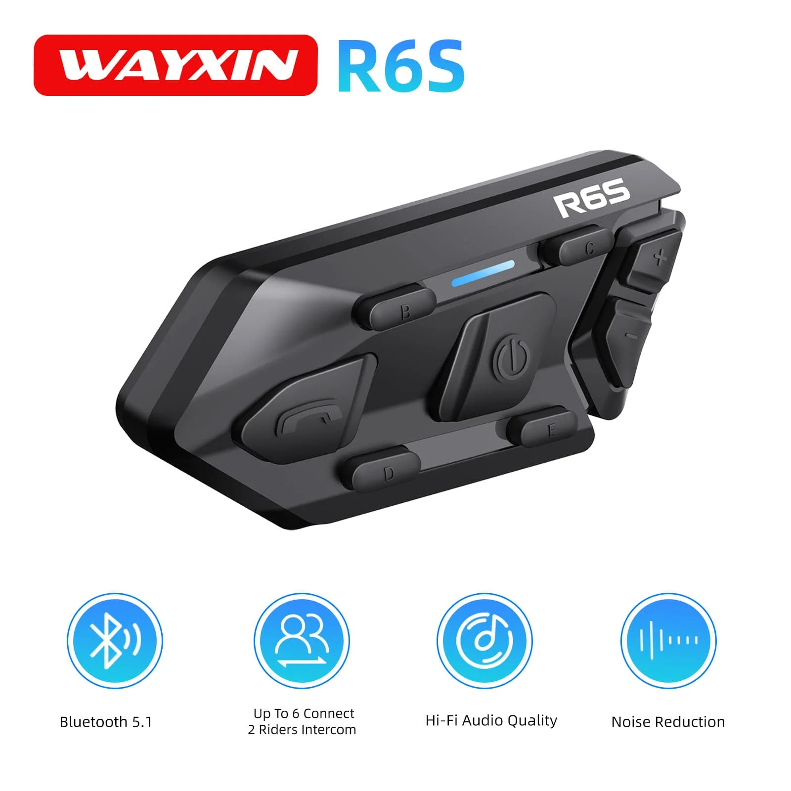WAYXIN Motorcycle  Helmet Headset Intercom R6s Bluetooth 1200M 6 Rider  Intercom BT 5.1 Communication GPS Interphone Waterproof