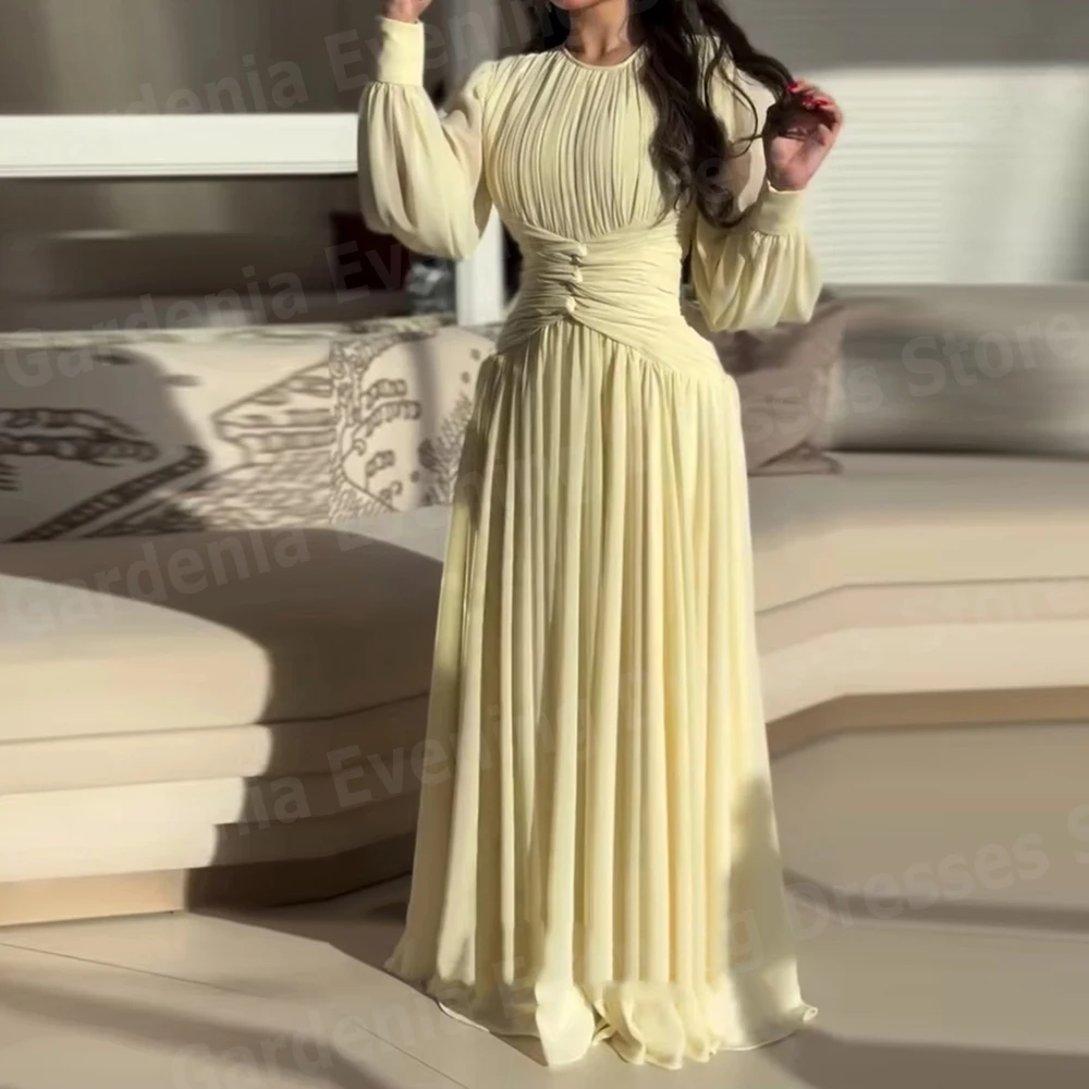 Simple A Line Women's Evening Dresses O Neck Long Sleeve Formal Party Prom Gowns Vestidos Para Mujer Customized Robe De Soirée