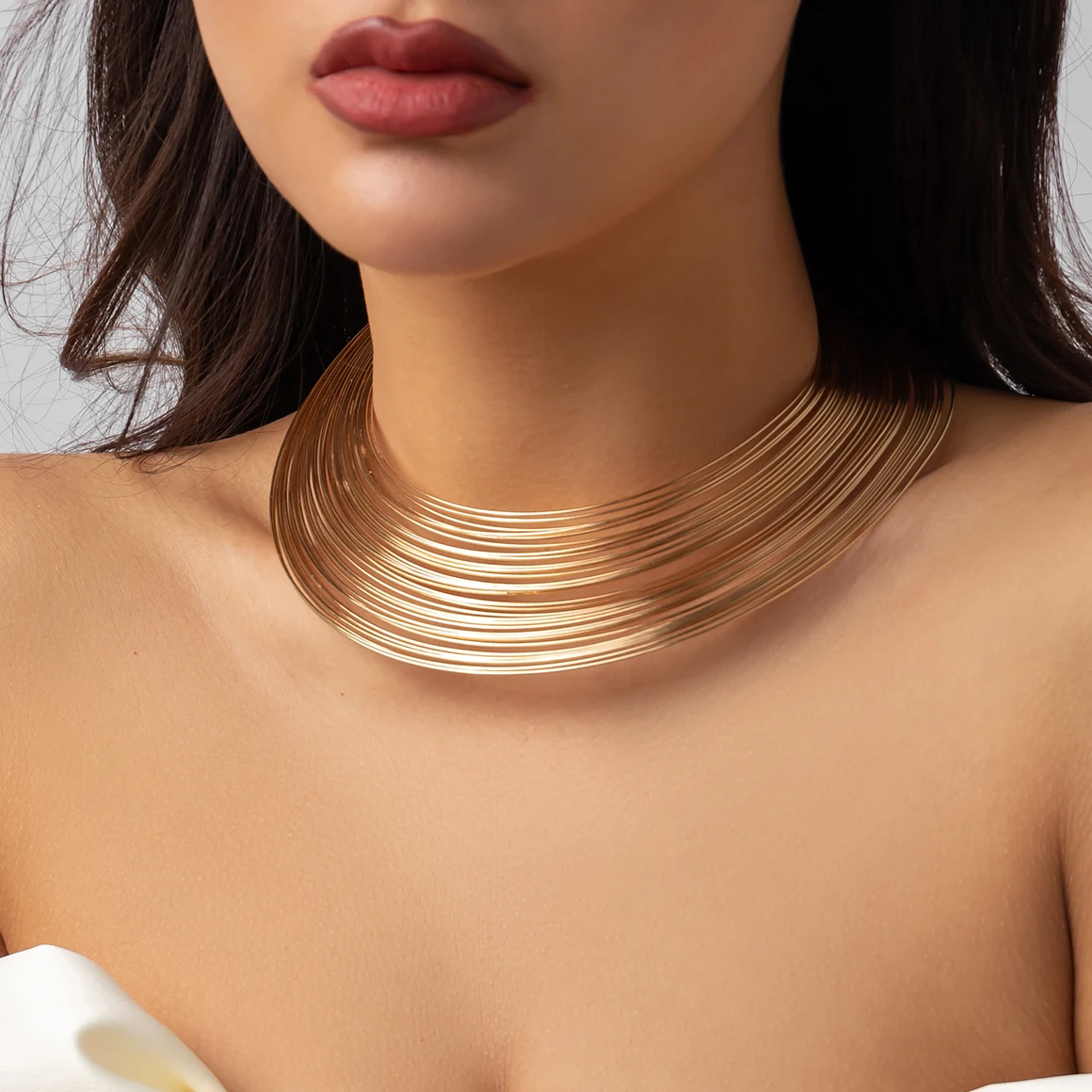 Przesadny wielowarstwowy metalowy drut Torques Choker naszyjnik dla kobiet Punk regulowany otwarty łańcuszek z mankietem Grunge biżuteria Steampunk mężczyźni