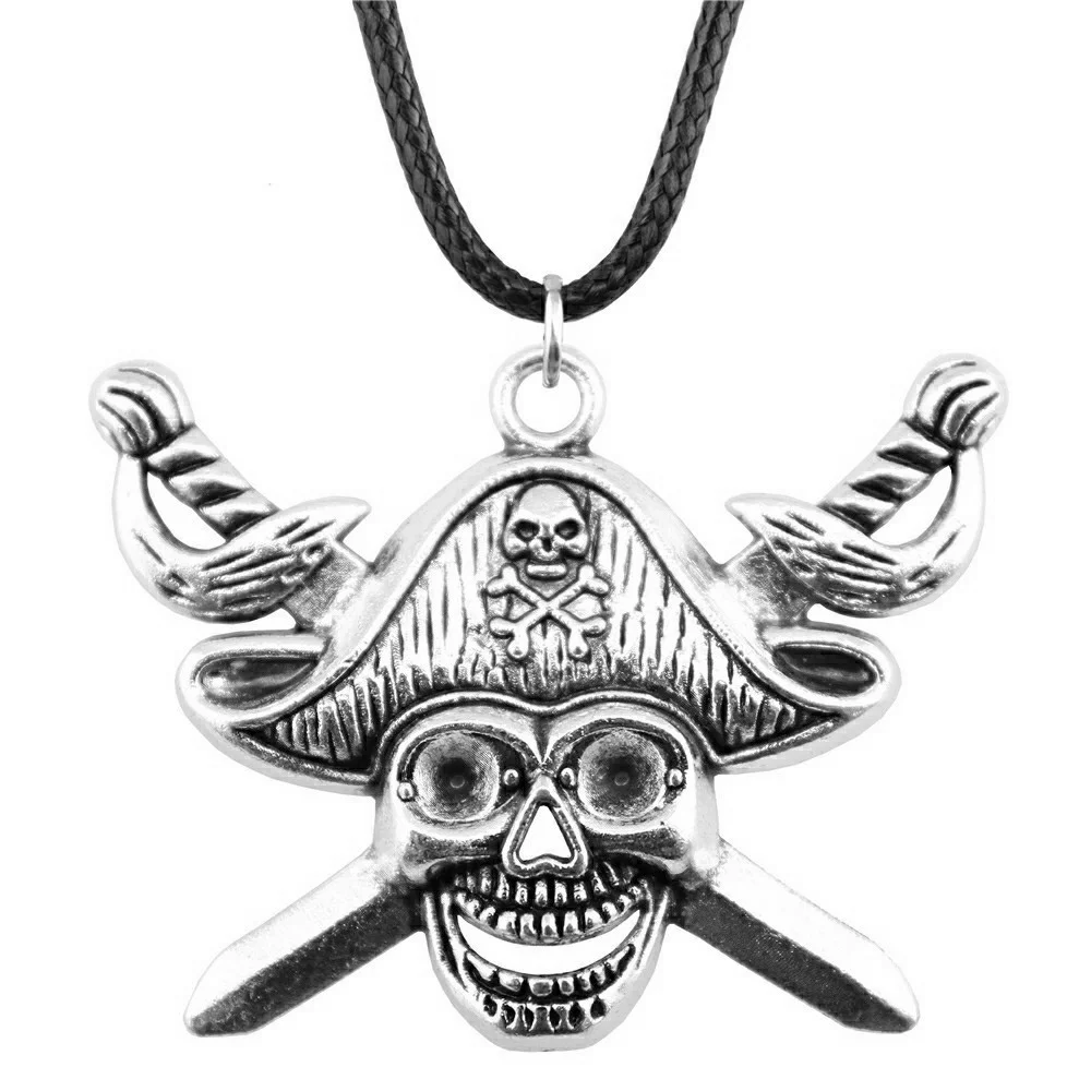 1pcs Pirate Skull With Sword Pendant Necklace Pendant Jewelry Gift Chain Length 45+4cm