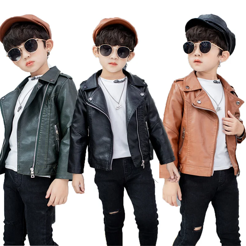 

Style Korean New Clothes Handsome for Boys Zipper Pocket Lapel PU Skin Windbreaker for The Boy Autumn Winter Boy Child Clothing