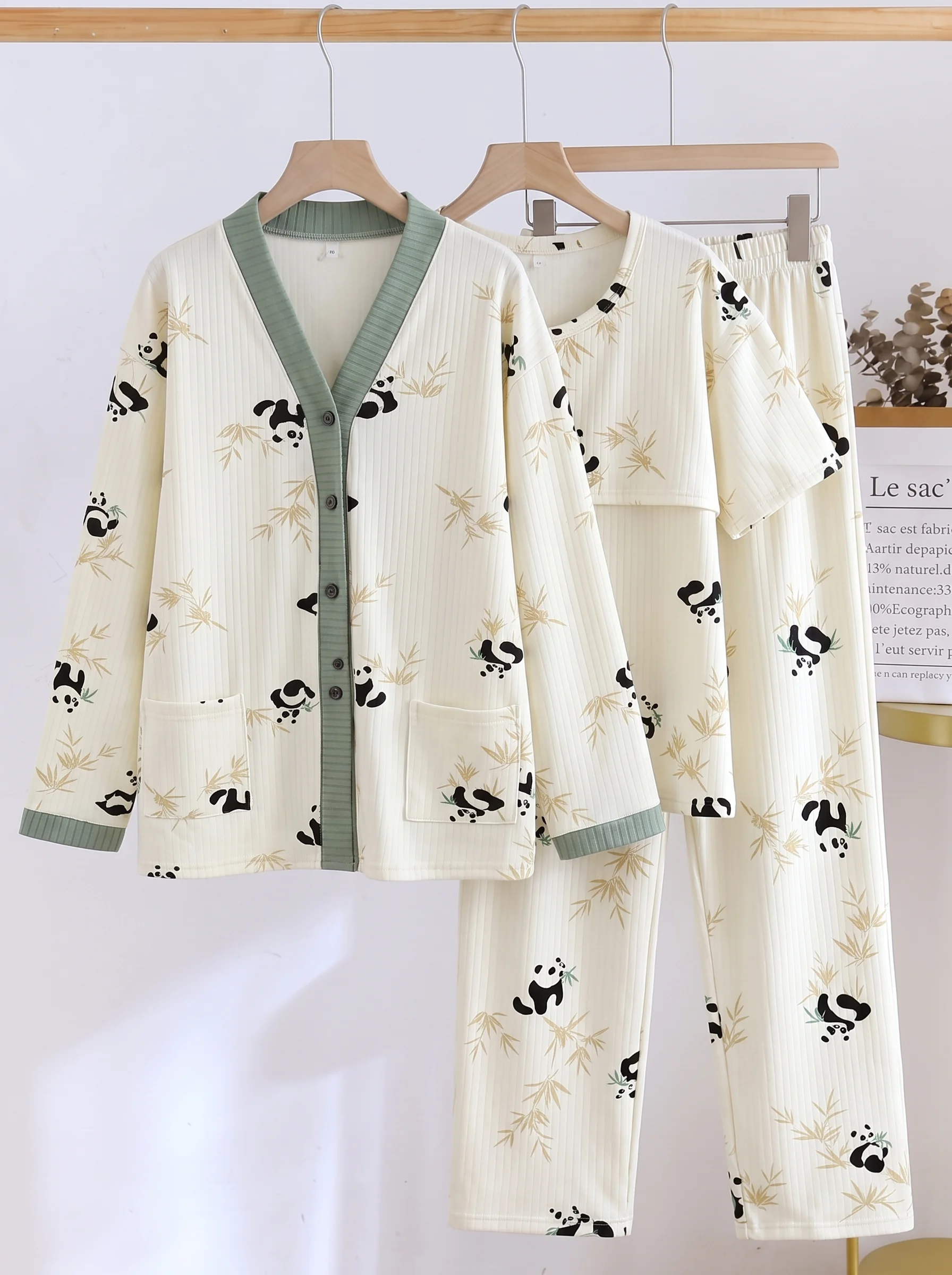 pregnancy-sleepwear-maternity-nightgown-thick-autumn-winter-three-piece-set-lactation-adjustable-waist-plus-size-home-clothes