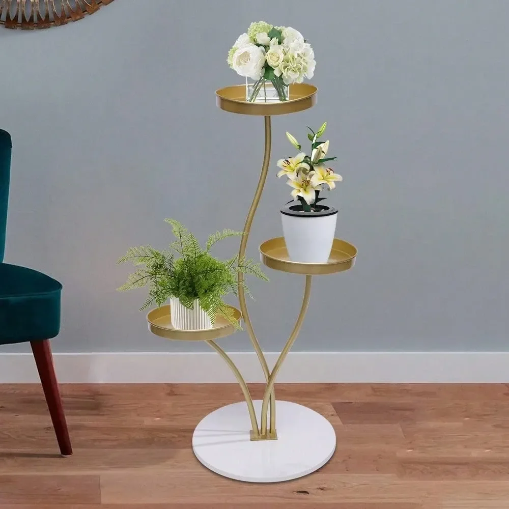 

Gold Plant Stand Indoor Outdoor, 3 Tier Metal Tall Shelf Multiple Plant Holders Modern Pedestal Plant For Corner, Living Room,