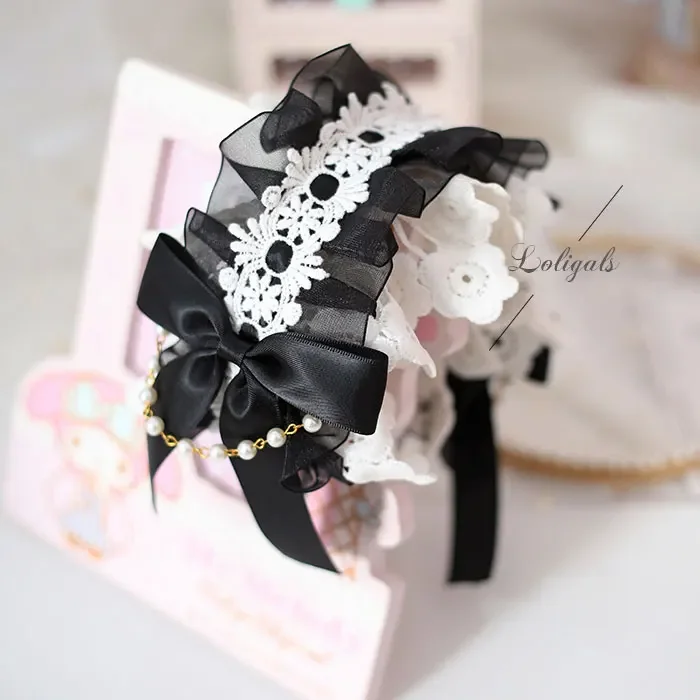 

Japanese Mori Girl Lolita Hairband Sweet Lace Headdress with Detachable Chain