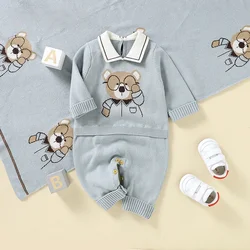 Boys Girls Jumpsuits+Blankets Outfits Sets 0-18m Infant Netural Costume Baby Rompers Cotton Turtle Neck Long Sleeve Knit Newborn