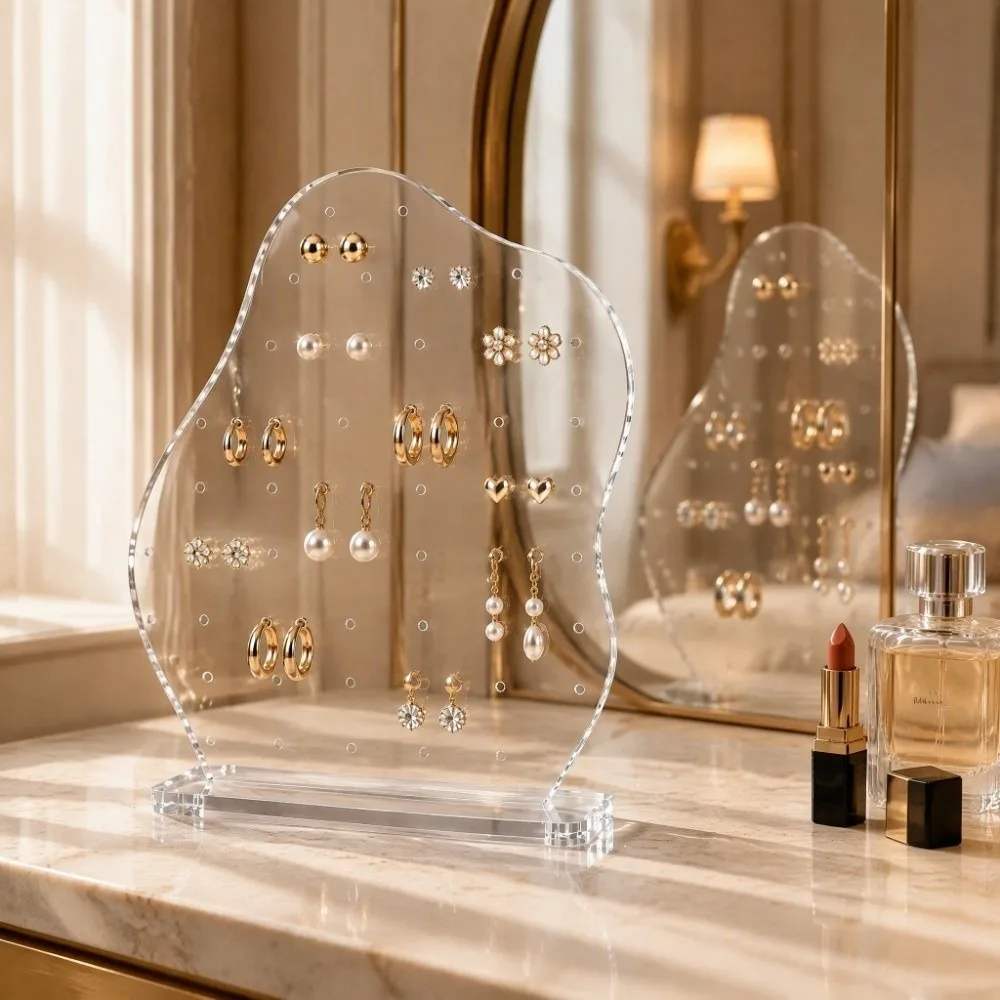 Transparent Acrylic Earring Display Stand Clear High-End Stud Jewelry Storage Organizer Wavy Minimalist Earring Holder