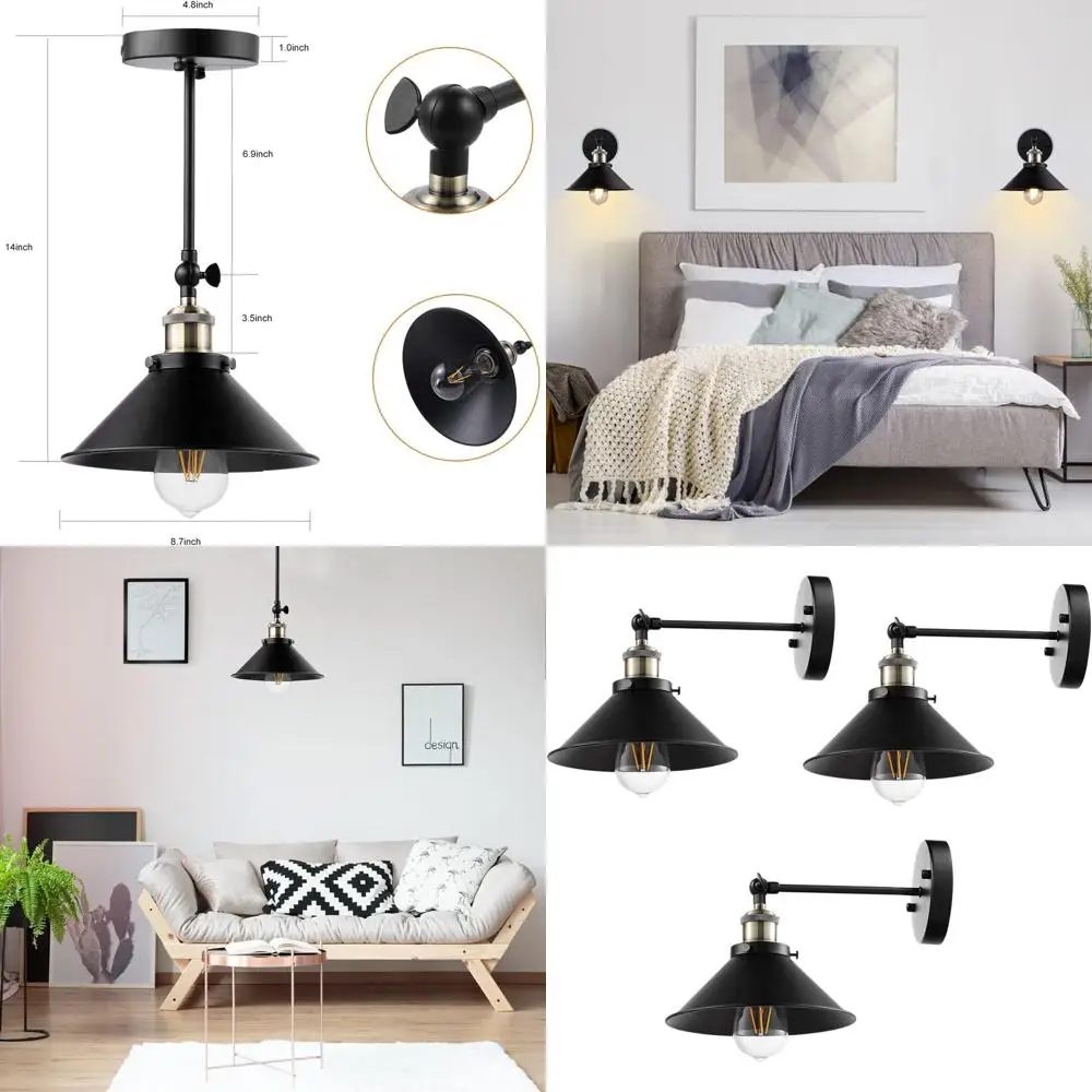 

Set of 3 Black Vintage Industrial Wall Sconces, Hardwired Lighting for Living Spaces, Bedrooms, and Hallways (Bulbs Not Included