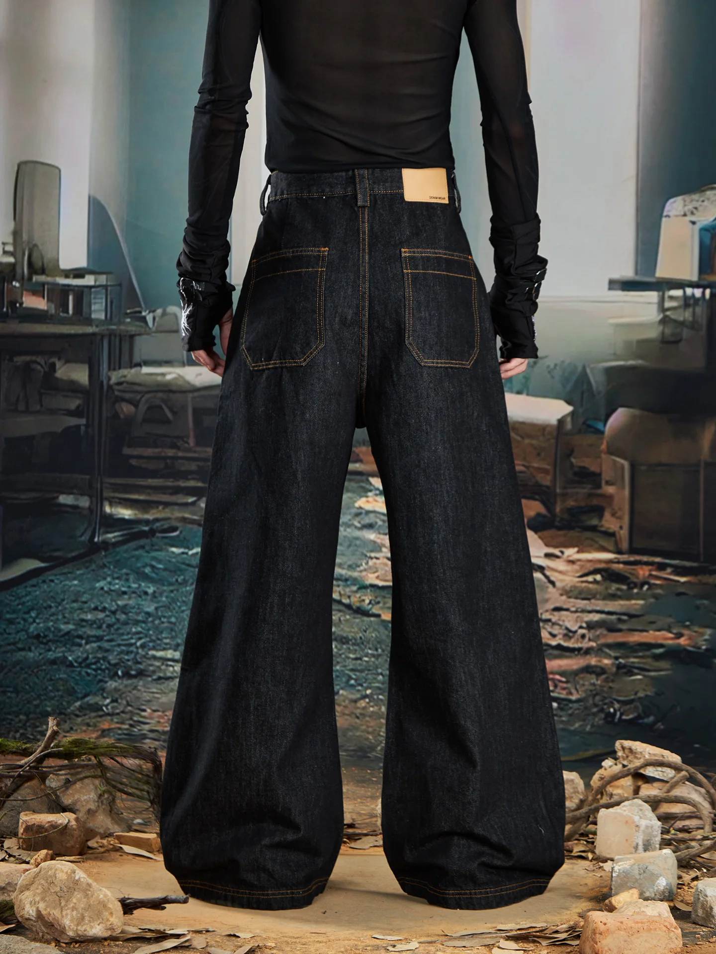 Special-Interest Design All-Match Line Retro Washed Distressed Wide-Leg Skinny Jeans Loose Straight Trousers