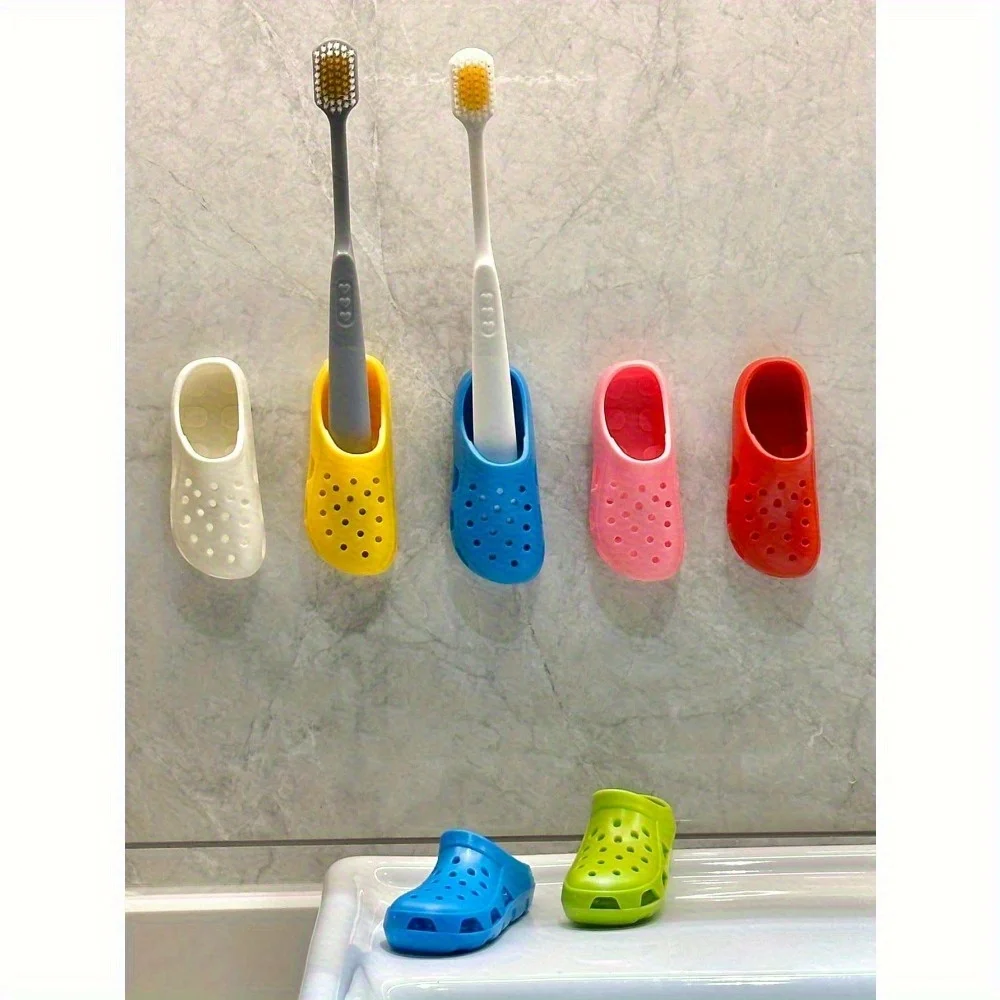 6 Caixas Organizadoras Coloridas para Chinelos e Escovas de Dente, para Montagem na Parede, Sem Necessidade de Furos, Organizadores de Banheiro em Plástico Durável com Designs Divertidos para Decoração de Cozinha e Banheiro