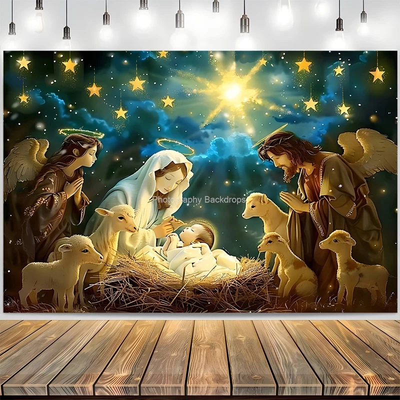 ZHISUXI Nativity Scene Manger Photography Backdrops Props Christmas Day Fireplace Birth of Jesus New Year Background RD-48