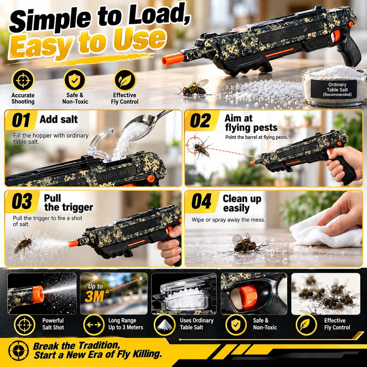 2026 Upgraded Salt Gun 3.0 Fly and Mosquito Killer Toy, Accurate Aiming Shooting Game, Manual Pest Shooting Toy for Home