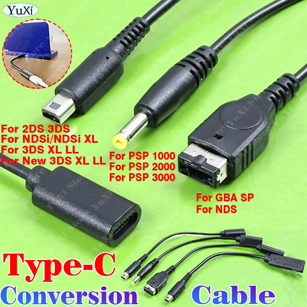 1-10Pcs USB Type-C Charging Cable Adapter For NDSi XL LL GBA SP New 3DS XL LL 2DS XL LL PSP 1000/2000/3000 Game Console Convert