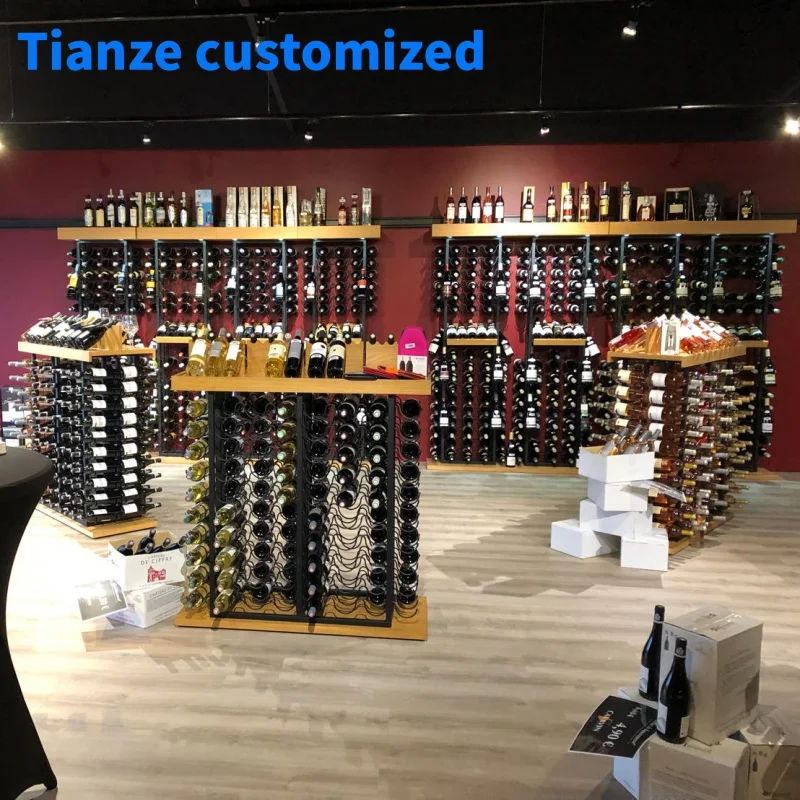 

（customized）Factory Directly Price Wooden Display Gondola Shelves Retail Liquor And Wine Stores Interior Decoration Wine Cel