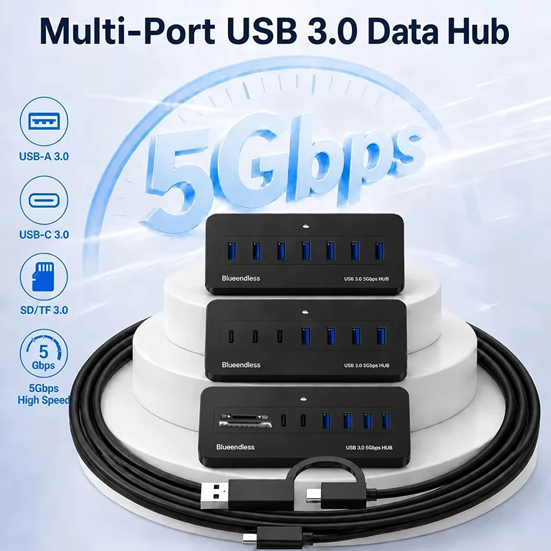 8-In-1 Type C Type-C USB C USB-C 3.0 Hub To USB 3.0 Splitter OTG Adapter SD TF Card Reader Hub Bulk USB Multi Docking Station