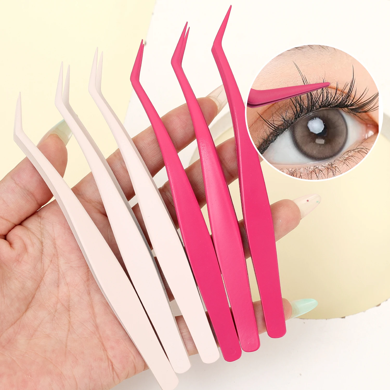 Pinzas de pestañas antiadherentes profesionales, juego de pinzas de extensión de pestañas de acero inoxidable, herramientas de maquillaje de cejas para pestañas 3D para mujeres