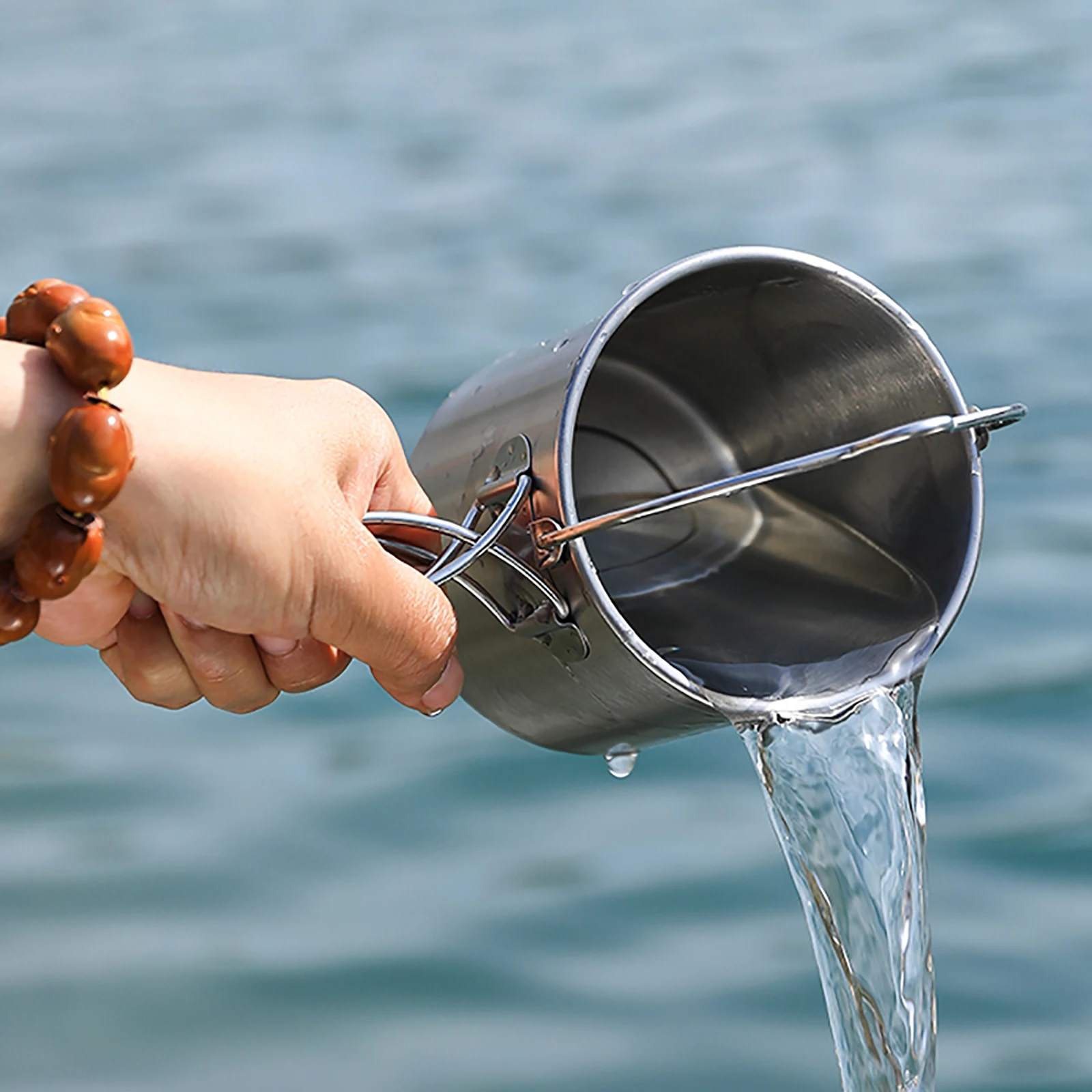 Tiartisan 750ml Stainless Steel Hanging Pot Outdoor Picnic Portable Foldable Handle Camping Water Cup Tea Pot Coffee Mug image 6