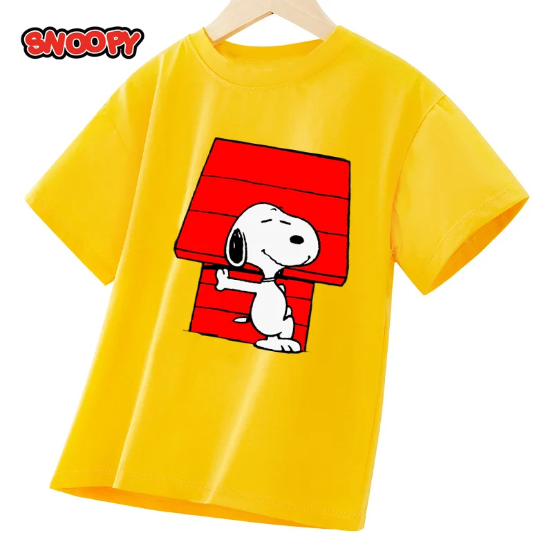 

Snoopy Summer Girls Boys T Shirts Clothes 100% Pure Cotton Short Sleeve Yellow Green Kids Under Shirt Bottomming Kids Clothing