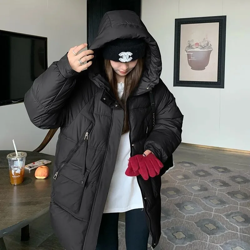 Winter Coat Korean Style Thickened Cotton Padded Loose Fit Long New 2025 Model Hooded Down Padded Jacket Snow Wear