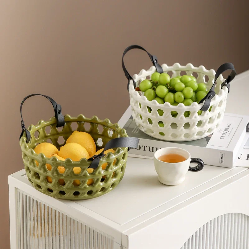 Ceramic Woven Fruit Basket Living Room Coffee Table Fruit Storage Basket Creative Light Luxury Candy Snack Placement Fruit Tray