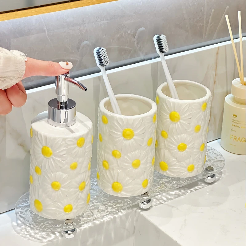 Creative Flower Shaped Ceramic Emulsion Bottle Shampoo Shower Gel Bottle Soap Dispenser Portable Soap Bottle Bathroom Supplies
