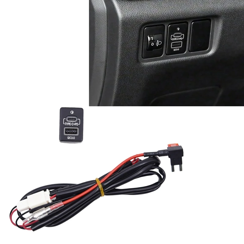 Super Sale Car USB QC3.0 Type C PD Fast Charger Socket Phone Charging Outlet Power Adapter for Mitsubishi Outlander L200 Triton