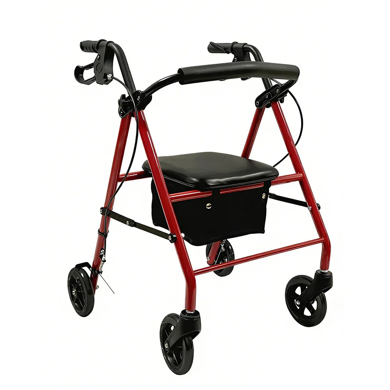 Four Wheel Rollator Walker with Seat Foldable Mobility Aid for Elderly Rehabilitation Walking Training