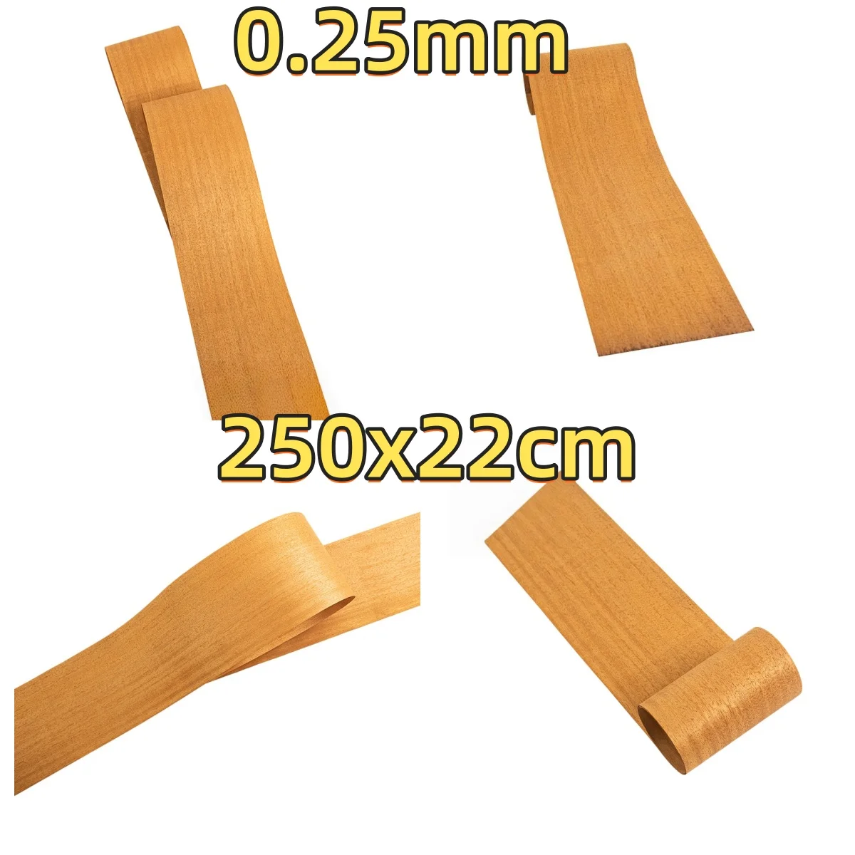 Chapa de Madera Natural de Merbau, 0.25mm, 250x22cm, para Revestimiento de Instrumentos Musicales y Revestimiento de Tableros Traseros.