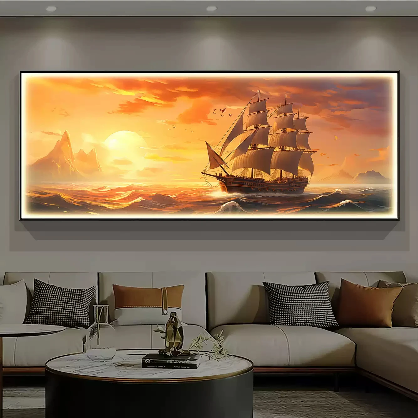 Smooth Sailing Living Room Lamp Painting High-Grade Luminous Diamond-Encrustation Sofa Background Wall Bedroom Mural Lamp