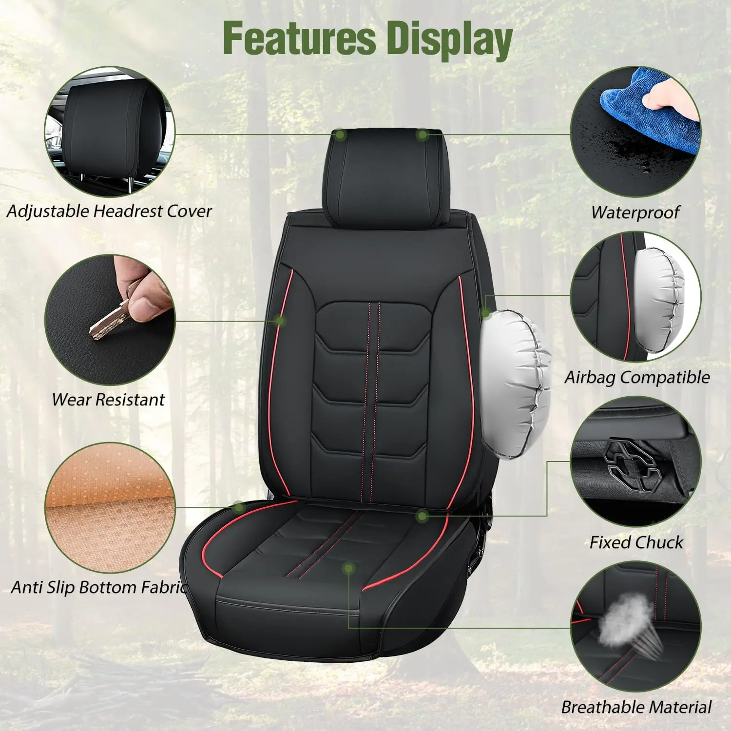 Custom-Fit Waterproof Faux Leather Seat Covers for 2007-2024 Jeep Wrangler JK JL 4-Door, with Split Bench