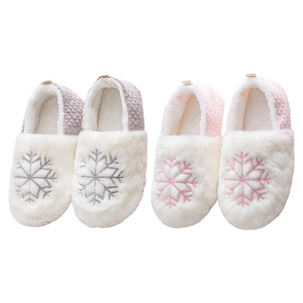 Women Snowflake Plush Slippers Bedroom House Shoes Comfortable Closed Back Slippers Fluffy Thermal Slippers for Indoor Outdoor