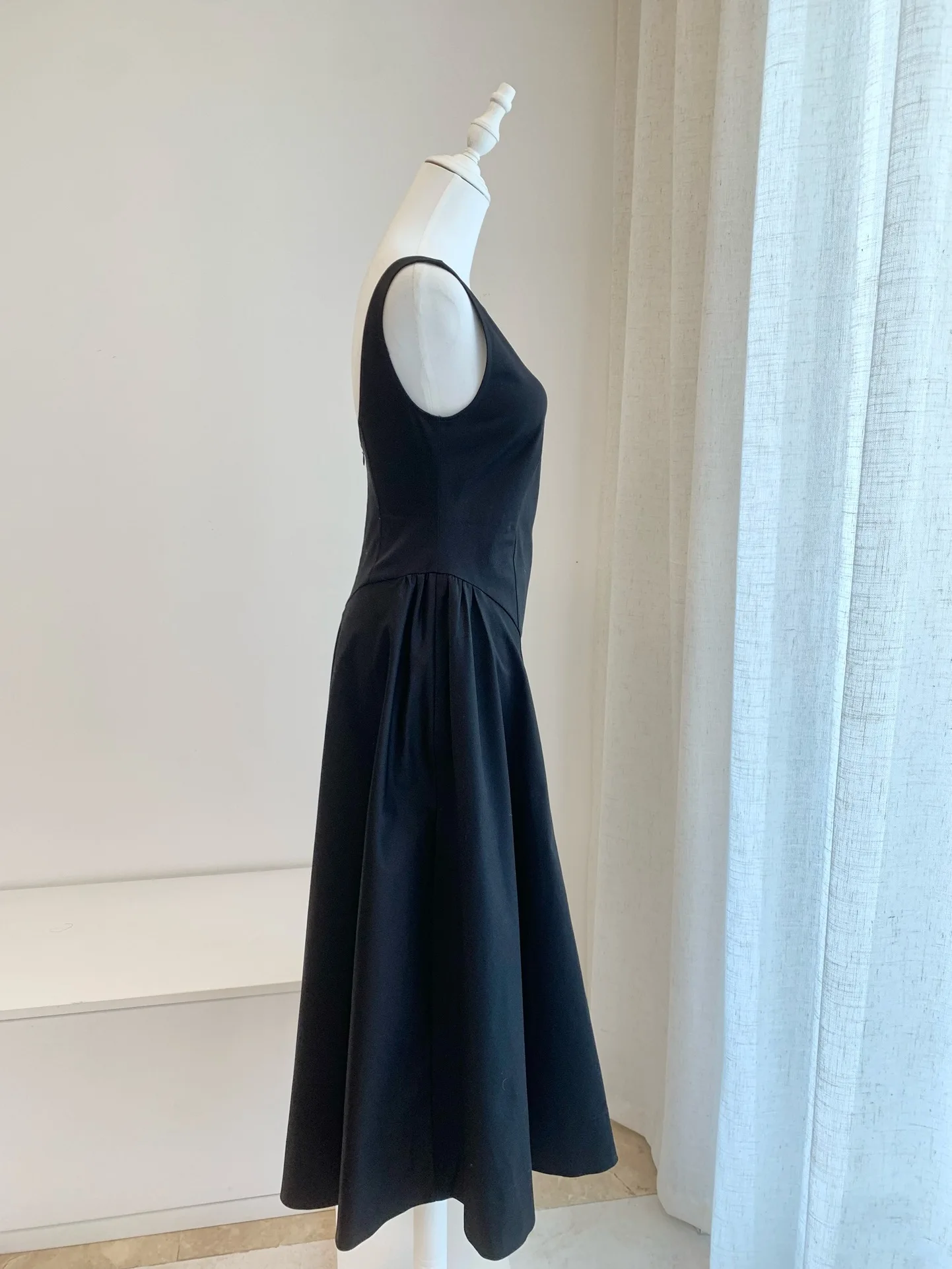 Women's Black 100% Linen Strapless Big Swing Halter Long Dresses